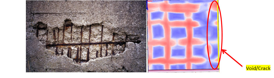 Voids on concrete detected by GPR Concrete scanning of TIS